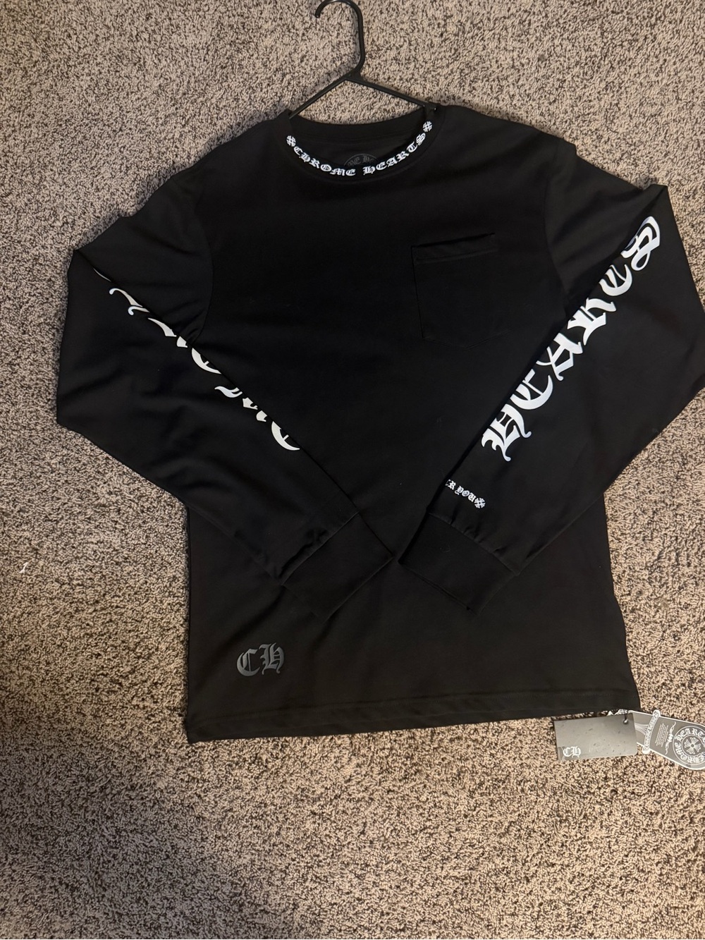 Chrome Hearts Black Long-Sleeve Logo Tee with White Script